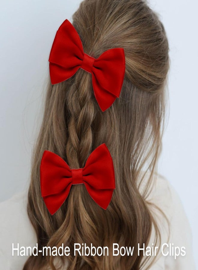 ZOLYCO 4.5 Inches Hair Bows for Girls Thick Ribbon Boutique Alligator Clips Hair Accessories for Baby Girls Toddlers Kids Teens 2 Pcs (Red) - Image 2